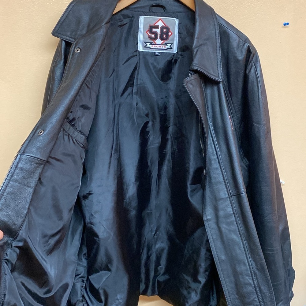 Vintage Y2K 58 Sports USA Black Leather Embroidered American Flag Jacket - Picture 10 of 14